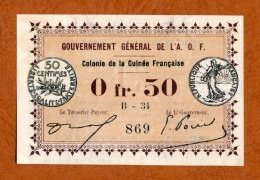 1917 // COLONIE DE LA GUINEE FRANCAISE // A.O.F. // Bon De Cinquante Centimes // Filigrane Abeilles // AU - SPL - Bons & Nécessité