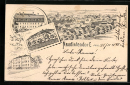 Lithographie Neudietendorf, Schwesternhaus, Anstalt, Kirche  - Sonstige & Ohne Zuordnung