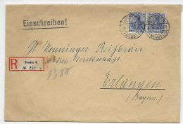 Einschreiben Dresden, Reif Bräu Erlangen Vignette, Rückseitig, 1914 - Lettres & Documents