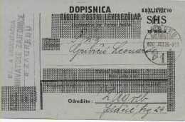 Postkarte Dopisnica Kralievstvo SHS Von Zagreb, 1926 - Croatie