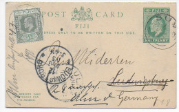Post Card Fiji Suva 1905 To Ludwigsburg, Forwarded To Ulm With Answer Card - Fidji (1970-...)