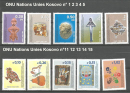 ONU Nations Unies Kosovo Timbres Neufs ** N°1 2 3 4 5 Et  11 12 13 14 15  Années 2000 Et 2002 - Nuevos