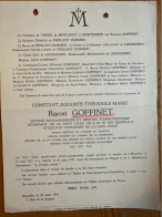 Constant Baron Goffinet Intendant Liste Civile Envoye Extraordinaire *1857 Bruxelles +1931 Bxl Freux De Theux De Meyland - Obituary Notices