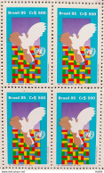 C 1492 Brazil Stamp 40 Years Organization Of United Nations UN Pomba Bird Bird 1985 Block Of 4 - Ungebraucht