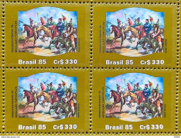 C 1481 Brazil Stamp 150 Years Revolution Farroupilha Militar Horses Flag 1985 Block Of 4 - Nuevos