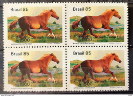 C 1446 Brazil Stamp Brazilian Breed Horses Mangalarga 1985 Block Of 4 - Unused Stamps