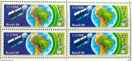 C 1439 Brazil Stamp Brasilsat Mapa Comunicaçao 1985 Block Of 4 - Neufs