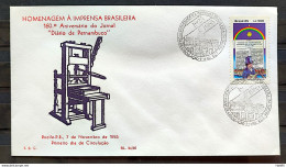 Brazil Envelope PVT FIL 034 1985 Brazilian Press Jornal Bandeira Pernambuco Hat CBC PE - FDC