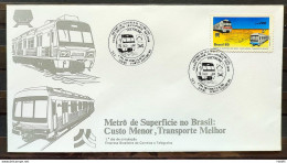 Brazil Envelope FDC 351 1985 Surface Metro Train Railway CBC RS 01 - FDC