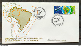 Brazil Envelope FDC 350 1985 Brasilsat Satellite Map Communication CBC Brasilia 01 - FDC