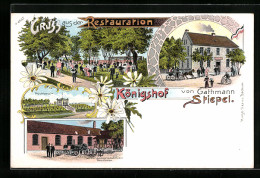 Lithographie Stiepel, Restaurant Königshof Von Gathmann, Garten, Fabrik Landwirtschaftlicher Maschinen  - Sonstige & Ohne Zuordnung