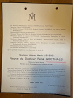 Madame Hélène Veuve Du Docteur Rene Goethals Oblate Saint-Benoit *1863+1943 Woluwe Saint Lambert Pauwels Michiels - Obituary Notices