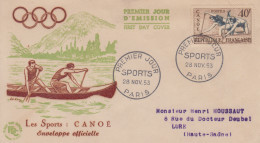 Enveloppe  FDC   1er  Jour    FRANCE     SPORTS     Canoë     1953 - 1950-1959