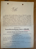 Fr Baron De Gerlache Veuf Baronne Van Der Straeten-Waillet Conseiller Provincial Commissaire Soc. Charleroi +1894 Gomery - Obituary Notices