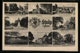 AK Stolp I. Pom., Strasse, Bismarckplatz, Markt Mit Marienkirche, Rathaus Und Neumannsaue  - Pommern