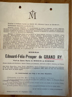 Edouard Du Grand Ry Veuf Maria De Modave De Masonge *1851 Verviers +1905 Flemalle Haute Simonis Du Moreau De Modave De M - Esquela