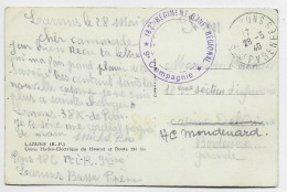 BASSES PYRENEES CARTE LARUNS USINE HYDRO 28.5.1940 + CACHET VIOLET 182E REGIMENT D'INF REGIONAL 9E COMPAGNIE - Oorlog 1939-45