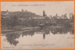 CPA  De Environs De DREUX  " L'église  Le Chateau Et L'usine De SOREL " 1903    Pour Cergy S.et.O.  Avec Pub Au Verso - Dreux