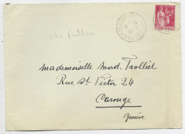 FRANCE PAIX 1FR 25 ROSE INFIME PLI SEUL LETTRE COLLONGES HTE SAVOIE 1939 POUR GENEVE TARIF FRONTALIER - 1932-39 Paix