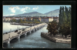 AK Genf, Panorama über Die Stadt Mit Mont Blanc, Strassenbahn  - Tramways