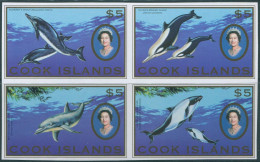 Cook Islands 2007 SG1530a Dolphins And Whales QEII Block Of 4 Imperf MNH - Islas Cook