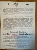 Charles Comte De Gourcy Serainchamps *1879 Melroy +1909 Melroy Vezin Sclayn De Diesbach De Belleroche Peers De Nieuwburg - Todesanzeige