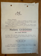 Madame Godderis Nee Leonie Magis *1833 +1904 Liege Robermont De Donnea De Hamoir De Borchgraeve D’Altena - Esquela