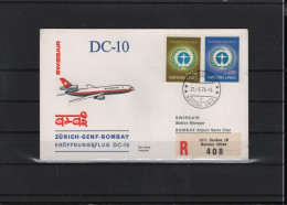 Schweiz Luftpost FFC Swissair  21.3.1974 Zürich - Genf - Bombay - Premiers Vols