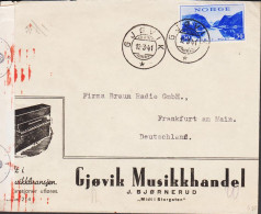 1941. NORGE. Beautiful Censored Advertisement Envelope (Gjövik Musikhandel, Piano Motive) Wit... (Michel 202) - JF545662 - Lettres & Documents