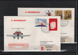 Schweiz Luftpost FFC Swissair  1.4.1974 Genf - Marseille - Erst- U. Sonderflugbriefe