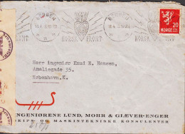 1945. NORGE. Very Interesting Late Censored Cover (rust) To Denmark Cancelled BERGEN NORSK FR... (Michel 184) - JF545669 - Lettres & Documents