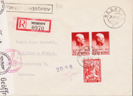 1944. NORGE. Fine Registered Envelope To Schweiz With Pair 20+30 ØRE Quisling RIKSTINGET 1942... (Michel 271) - JF545673 - Brieven En Documenten