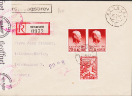 1944. NORGE. Fine Registered Envelope To Schweiz With Pair 20+30 ØRE Quisling RIKSTINGET 1942... (Michel 271) - JF545674 - Brieven En Documenten