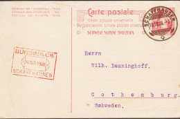 1908. SCHWEIZ. 10 C. Carte Postale. To Sweden Beautifully Cancelled SCHAFFHAUSEN 10.IX.08.  - JF545719 - Stamped Stationery