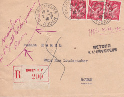 Lettre Recommandée Sur Iris Retour à L'envoyeur 1940 - Briefe U. Dokumente
