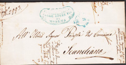 1855. MODENA. Beautiful Cover With Impressive Blue Cancel SELLE OPERE PIE DI MODERNA To Seandiano. Reverse... - JF545741 - Modène