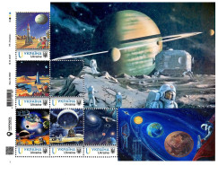 Ukraine 2022, Space, Astronomy, Solar System, Saturn, Moon, Sheetlet Of 9v - Ukraine