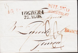 1839. MILANO. Nice Cover To Genua With Several Postal Marking And Cancel : MILANO AGOSTO 21 + VOGHERA 22.A... - JF545746 - 1. ...-1850 Vorphilatelie