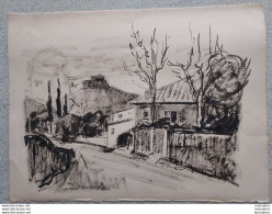 DESSIN ORIGINAL LAUDUN GARD LE VIEUX CHATEAU D'APRES UNE PEINTURE D'ALBERT ANDRE  FORMAT 38 X 28 CM - Tekeningen