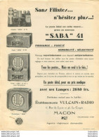 PUBLICITE POSTE SABA 41    ETS VULCAIN RADIO A MACON - Advertising