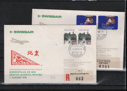 Schweiz Luftpost FFC Swissair  1.8.1974 Zürich - Genf - Peking - Eerste Vluchten