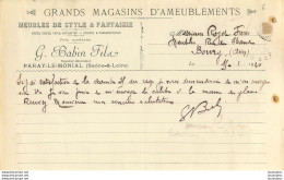 PARAY LE MONIAL  1920 G.  BABIN FILS GRANDS MAGASINS D'AMEUBLEMENTS - 1900 – 1949