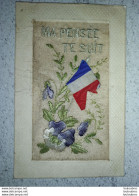 CARTE BRODEE AVEC DRAPEAU EN TISSUS  ECRITE D'ALSACE EN 1916 - War 1914-18