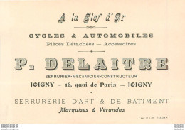 JOIGNY YONNE P. DELAITRE A LA CLEF D'OR CYCLES ET AUTOMOBILES - Tarjetas De Visita