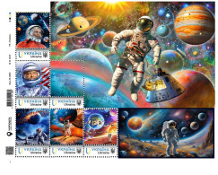 Ukraine 2022, Space, Astronomy, Solar System, Saturn, Moon, Sheetlet Of 9v - Ucrania