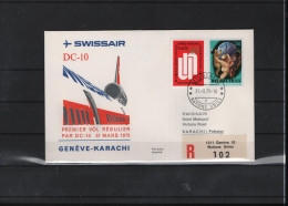 Schweiz Luftpost FFC Swissair  31.3.1975 Genf - Karachi - Erst- U. Sonderflugbriefe