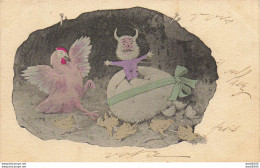 ILLUSTRATION ANTI PAQUES UN DIABLE SORT DE LA COQUILLE FAIT PEUR A LA POULE ET A TUE TOUS LES POUSSINS - 1900-1949