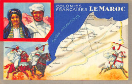 Maroc - Colonies Françaises - Carte Géographique - Couple Marocain - Fantasia - Ed. Lion Noir  - Other & Unclassified