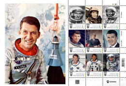 Ukraine 2023, Space, USA Astronauts, Walter M. Schirra, Sheetlet Of 9v - Oekraïne