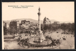 AK Marseille, Place Castellane Et Fontaine Cantini, Strassenbahn  - Strassenbahnen